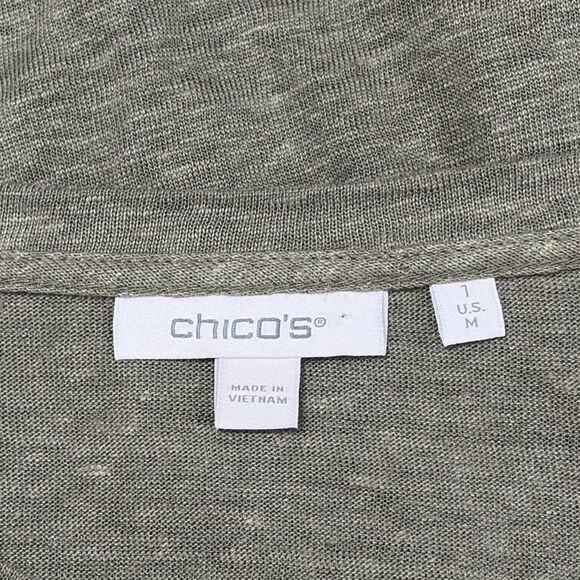 Chico’s Green V-Neck 3/4 Sleeve Linen Top Size 1 US Medium - Picture 6 of 7